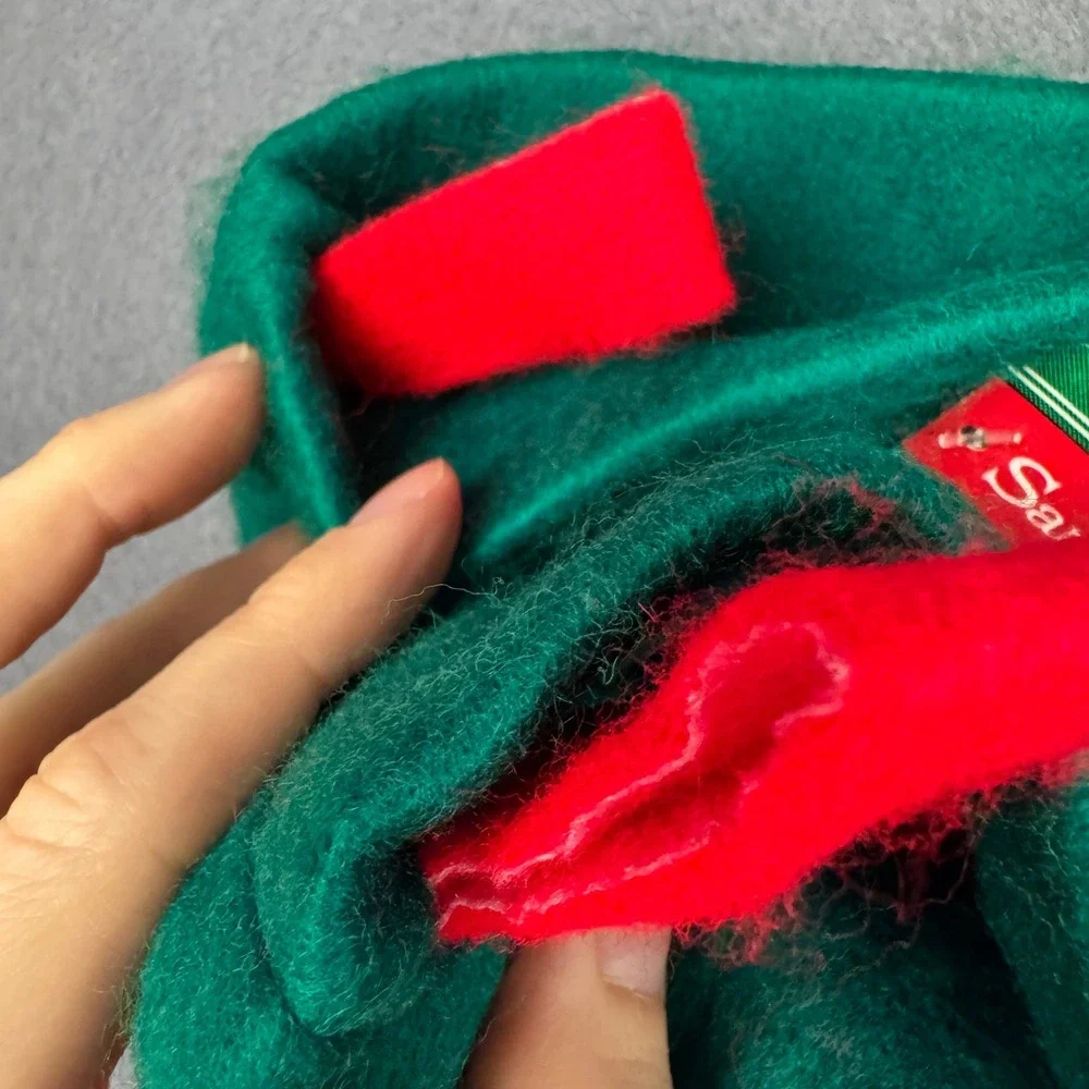 Vtg 90s Red Green Felt Santas best Christmas stockings tree candle w orig tags